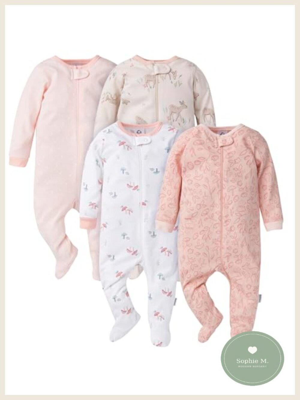 Baby Girls 4-Pack Sleep N Play Cotton Footie Pajamas Long Sleeve Zip